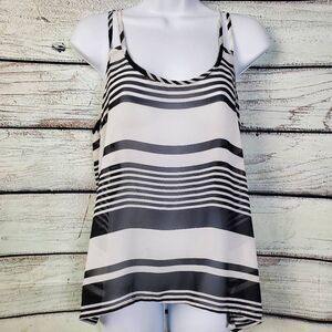 American Dream Women’s Striped High-Low Tank Top Medium Black White